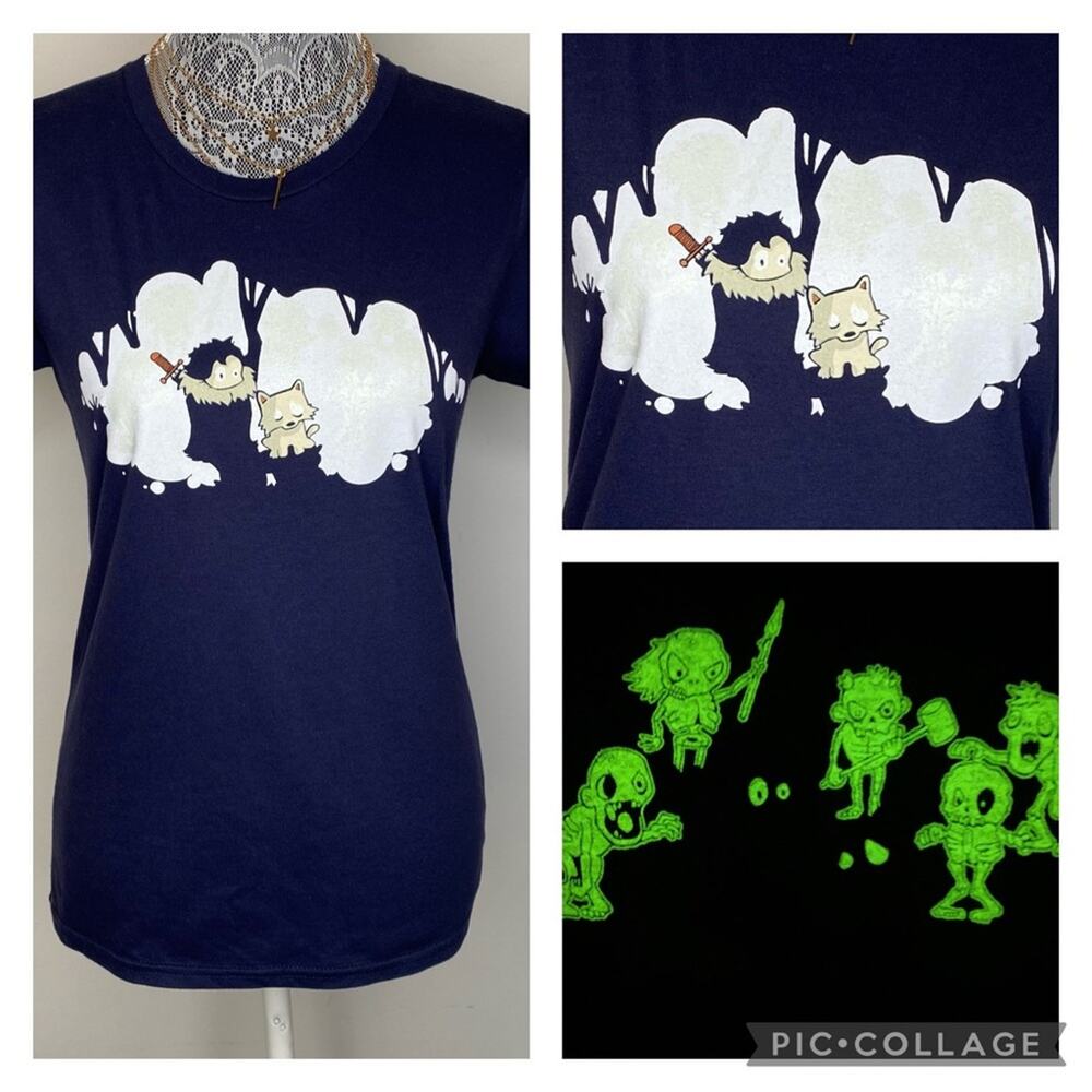 GOT GAME OF THRONES John Snow Unisex Glow in the Dark T-Shirt Navy Size Small